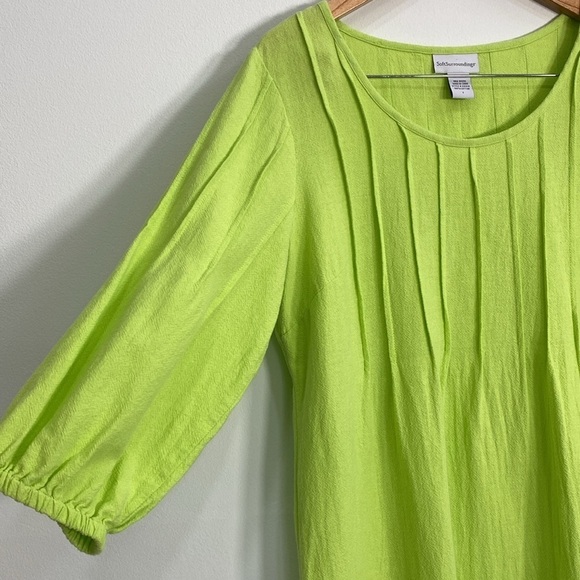 Soft Surroundings Cotton Blouse Pintuck Women's Small Green - Picture 4 of 10